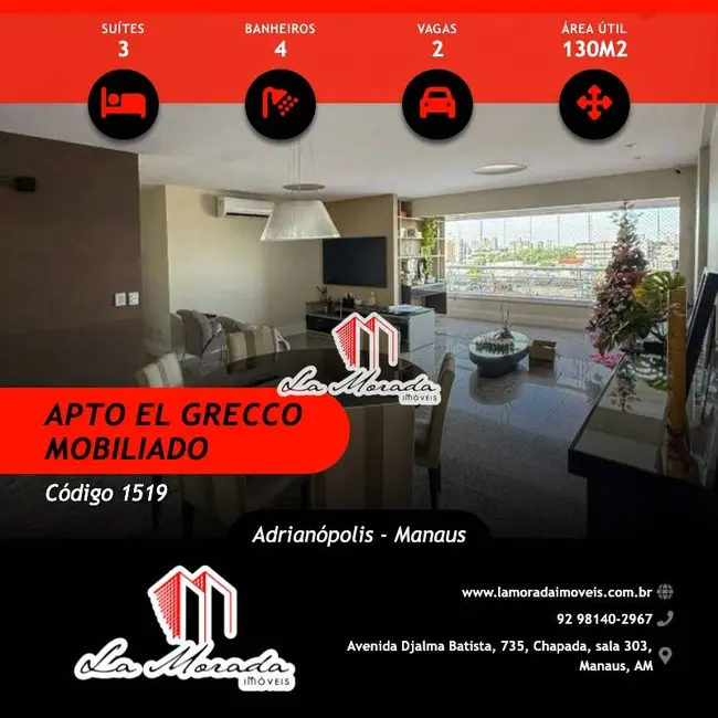 Foto 1 de Apartamento com 3 quartos para alugar, 130m2 em Adrianópolis, Manaus - AM