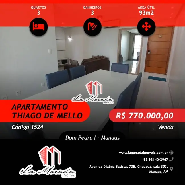 Foto 1 de Apartamento com 3 quartos à venda, 93m2 em Dom Pedro I, Manaus - AM