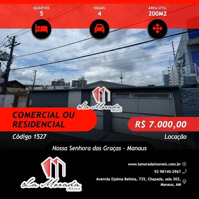 Foto 1 de Casa com 5 quartos para alugar, 200m2 em Nossa Senhora das Graças, Manaus - AM