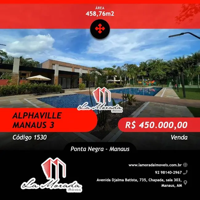 Foto 1 de Terreno / Lote à venda, 459m2 em Ponta Negra, Manaus - AM