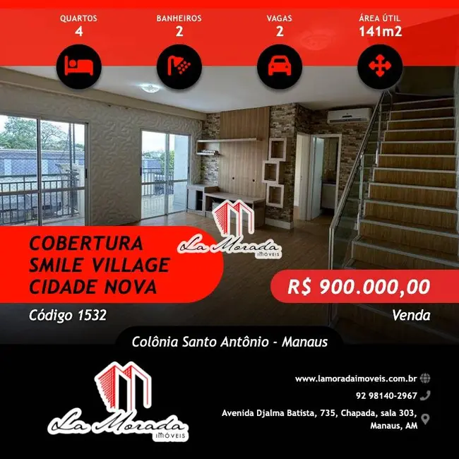 Cobertura com 4 quartos à venda, 141m2 em Colônia Santo Antônio, Manaus - AM - imagem 1 Foto 1 de Cobertura com 4 quartos à venda, 141m2 em Colônia Santo Antônio, Manaus - AM