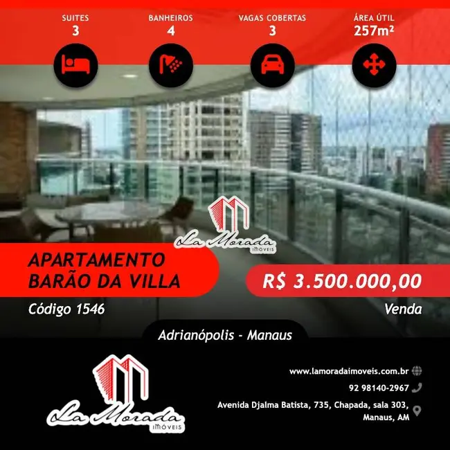 Foto 1 de Apartamento com 3 quartos à venda, 257m2 em Adrianópolis, Manaus - AM