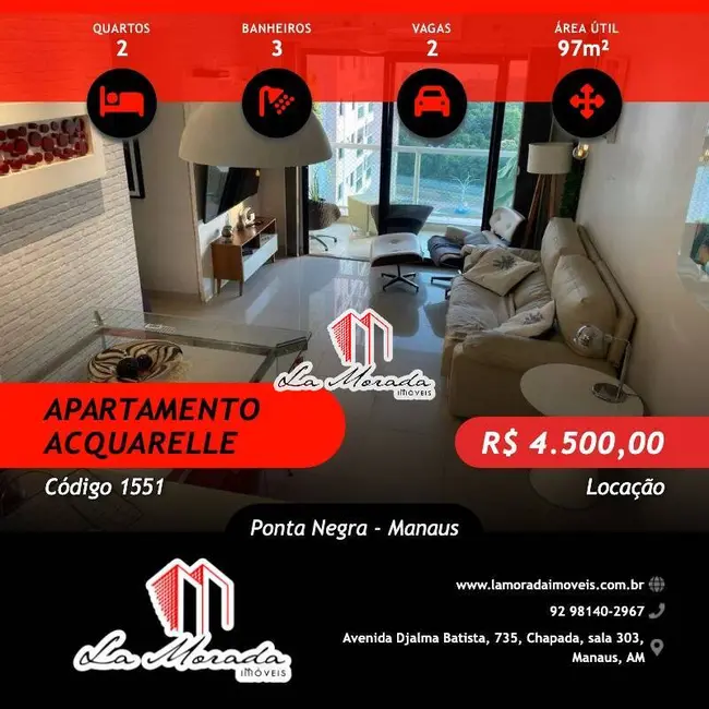 Foto 1 de Apartamento com 2 quartos para alugar, 97m2 em Ponta Negra, Manaus - AM