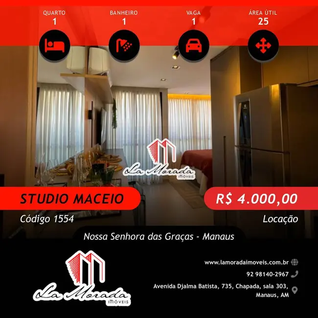 Apartamento com 1 quarto para alugar, 25m2 em Nossa Senhora das Graças, Manaus - AM - imagem 1 Foto 1 de Apartamento com 1 quarto para alugar, 25m2 em Nossa Senhora das Graças, Manaus - AM