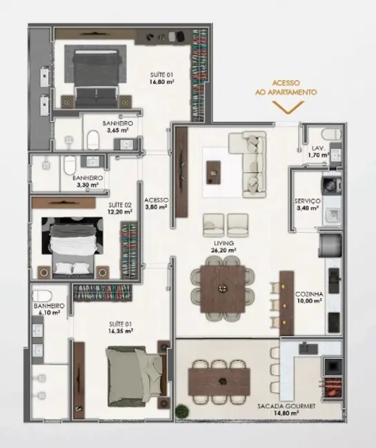 Foto 4 de Apartamento com 3 quartos à venda, 133m2 em Meia Praia, Itapema - SC