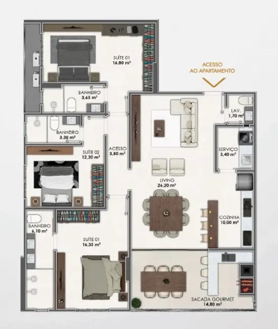 Foto 5 de Apartamento com 3 quartos à venda, 133m2 em Meia Praia, Itapema - SC