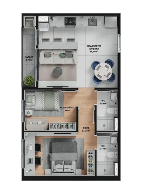 Foto 3 de Apartamento com 3 quartos à venda, 79m2 em Guaiba - RS