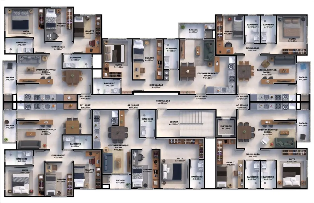 Apartamento com 2 quartos à venda, 64m2 em Nova Palhoça, Palhoca - SC - imagem 6 Foto 6 de Apartamento com 2 quartos à venda, 64m2 em Nova Palhoça, Palhoca - SC