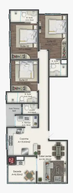 Foto 8 de Apartamento com 3 quartos à venda, 110m2 em Meia Praia, Itapema - SC