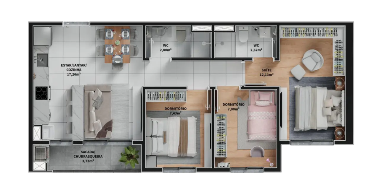 Foto 4 de Apartamento com 3 quartos à venda, 74m2 em Guaiba - RS