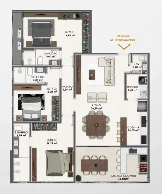 Foto 4 de Apartamento com 4 quartos à venda, 159m2 em Meia Praia, Itapema - SC