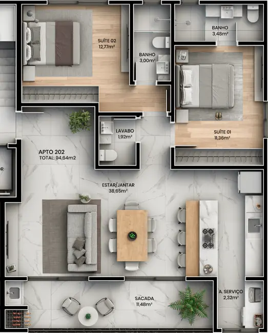 Foto 8 de Apartamento com 2 quartos à venda, 83m2 em Bombinhas - SC