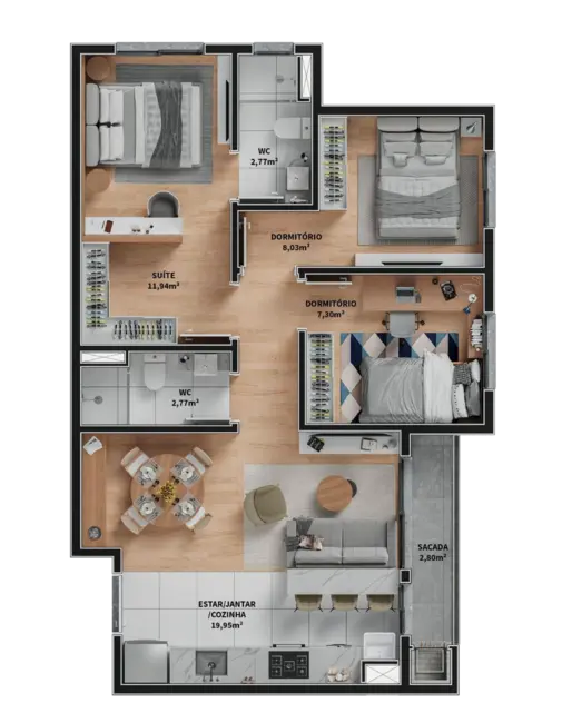 Foto 5 de Apartamento com 3 quartos à venda, 68m2 em Guaiba - RS