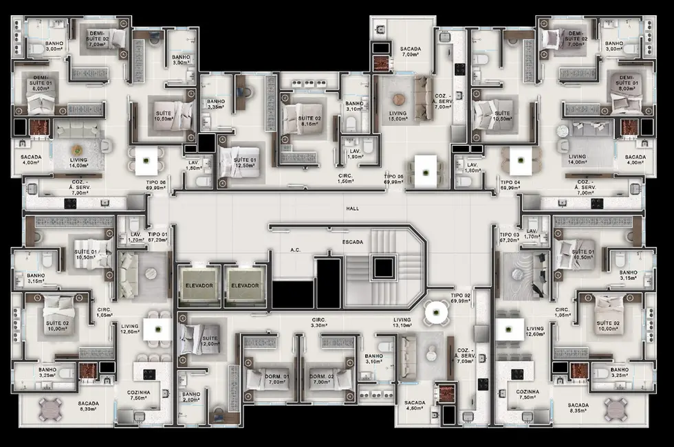 Foto 5 de Apartamento com 3 quartos à venda, 69m2 em Itapema - SC