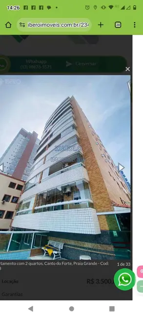 Foto 1 de Apartamento com 2 quartos para alugar, 81m2 em Canto do Forte, Praia Grande - SP