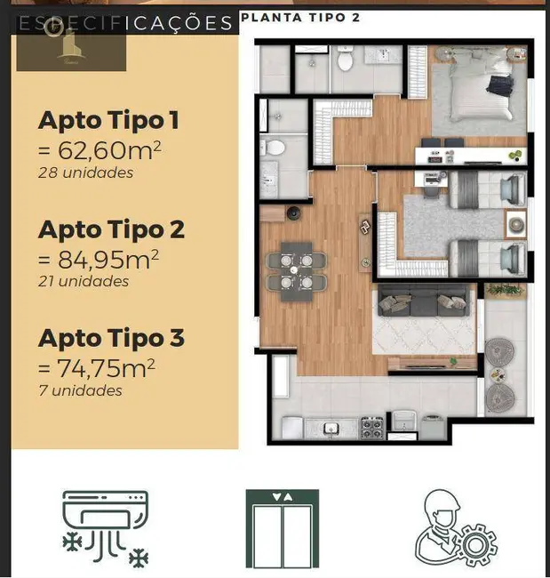 Foto 3 de Apartamento com 2 quartos à venda, 62m2 em Pinheirinho, Vinhedo - SP