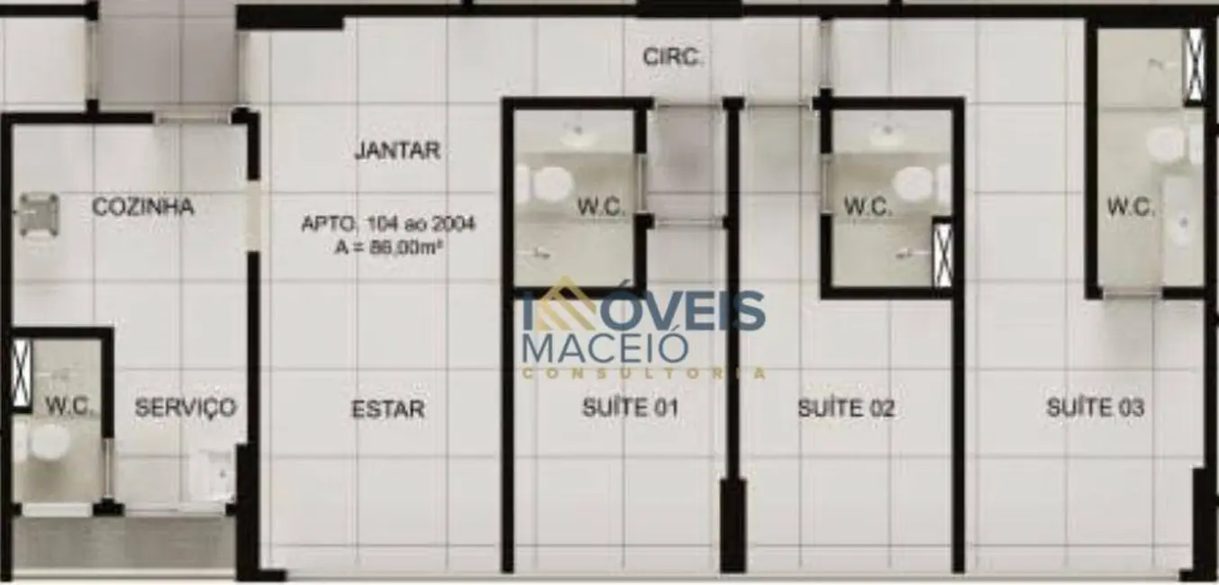 Foto 2 de Apartamento com 3 quartos à venda, 86m2 em Jacarecica, Maceio - AL