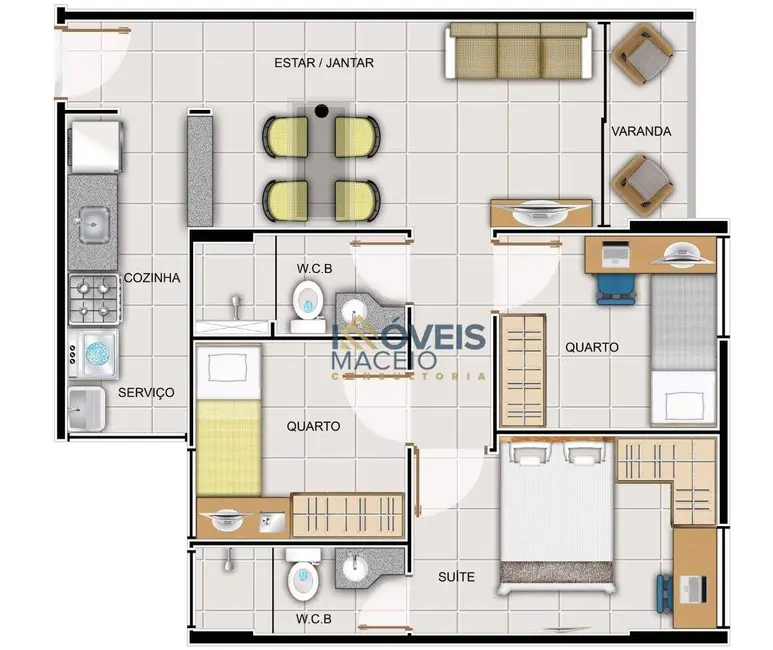 Apartamento com 3 quartos à venda, 54m2 em Barro Duro, Maceio - AL - imagem 8 Foto 8 de Apartamento com 3 quartos à venda, 54m2 em Barro Duro, Maceio - AL