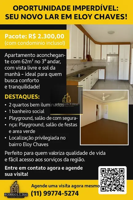 Foto 1 de Apartamento com 2 quartos para alugar, 62m2 em Parque Residencial Eloy Chaves, Jundiai - SP