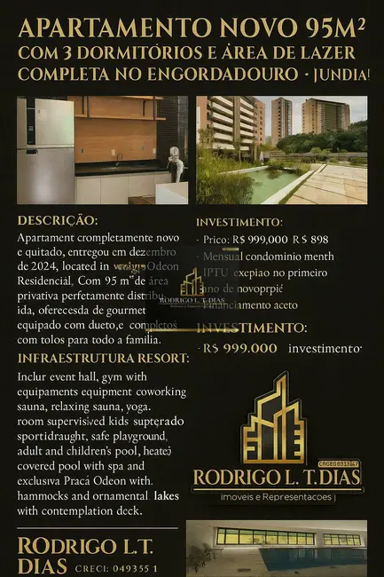 Foto 1 de Apartamento com 3 quartos à venda, 95m2 em Portal do Paraíso II, Jundiai - SP
