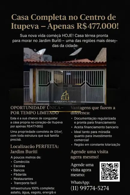Foto 1 de Casa com 2 quartos à venda, 125m2 em Itupeva - SP
