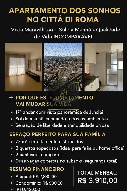 Foto 1 de Apartamento com 3 quartos para alugar, 73m2 em Vila das Hortências, Jundiai - SP