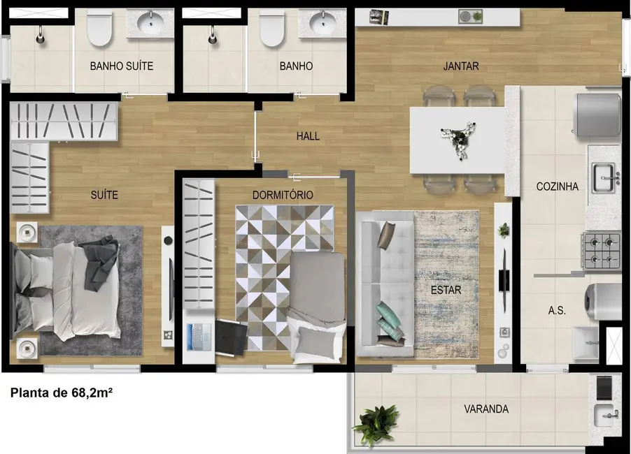 Foto 1 de Apartamento com 2 quartos à venda, 68m2 em Jardim Carolina, Jundiai - SP