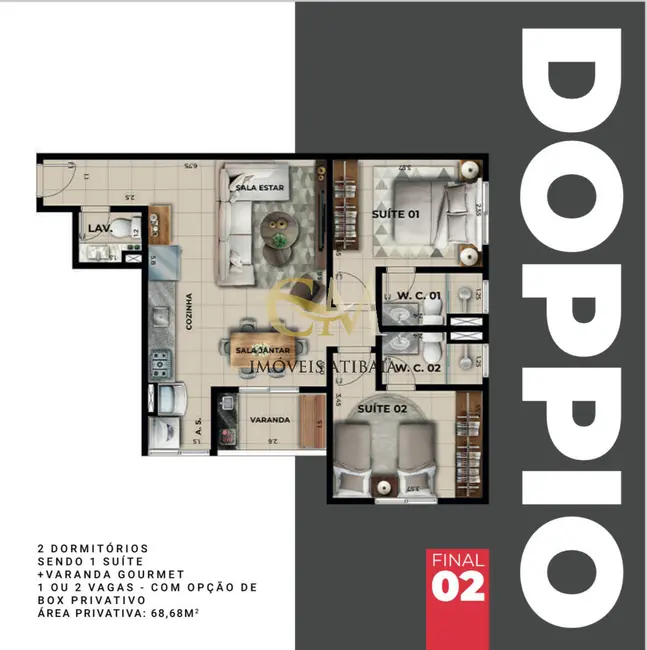 Foto 2 de Apartamento com 2 quartos à venda, 69m2 em Atibaia Jardim, Atibaia - SP