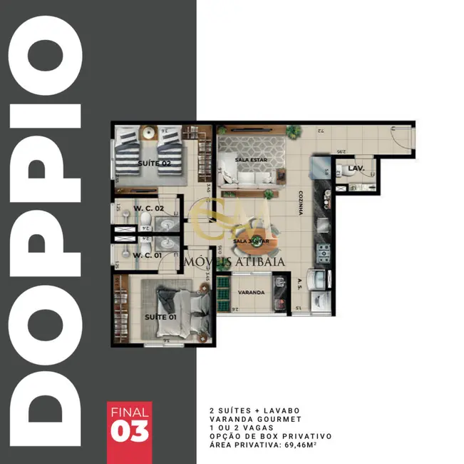 Foto 5 de Apartamento com 2 quartos à venda, 69m2 em Atibaia Jardim, Atibaia - SP