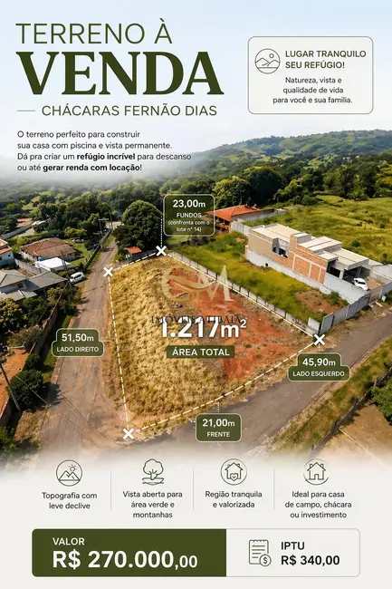 Foto 1 de Terreno / Lote à venda, 1217m2 em Área Rural de Bragança Paulista, Braganca Paulista - SP