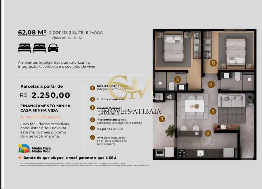Apartamento com 2 quartos à venda, 62m2 em Ressaca, Atibaia - SP - imagem 8 Foto 8 de Apartamento com 2 quartos à venda, 62m2 em Ressaca, Atibaia - SP
