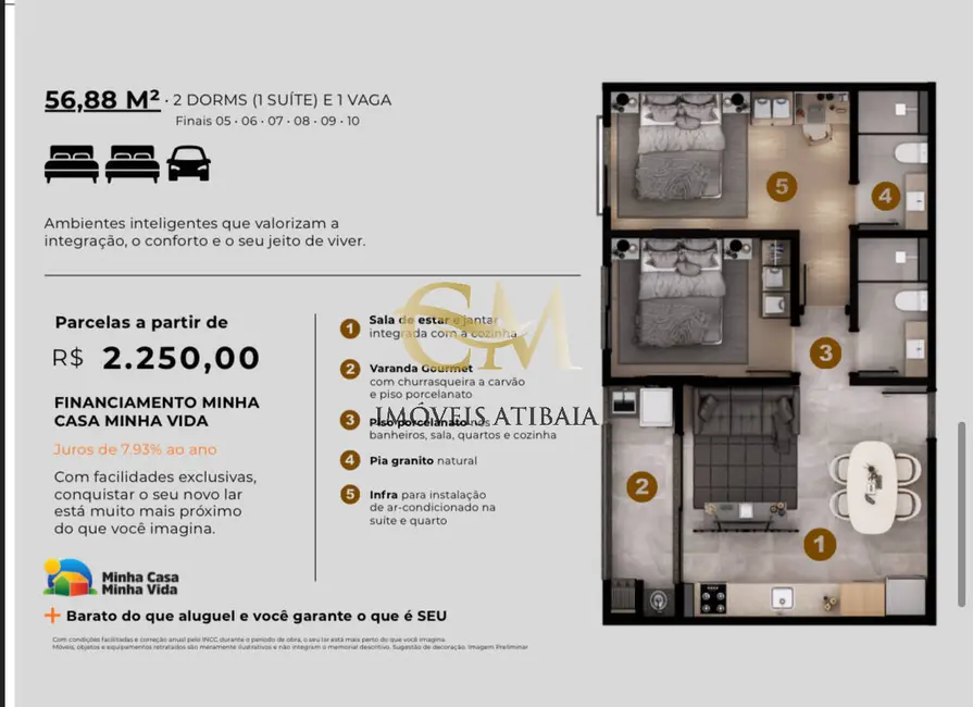 Apartamento com 2 quartos à venda, 62m2 em Ressaca, Atibaia - SP - imagem 9 Foto 9 de Apartamento com 2 quartos à venda, 62m2 em Ressaca, Atibaia - SP