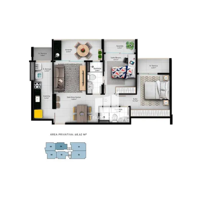 Foto 4 de Apartamento com 2 quartos à venda, 68m2 em Jardim Camburi, Vitoria - ES