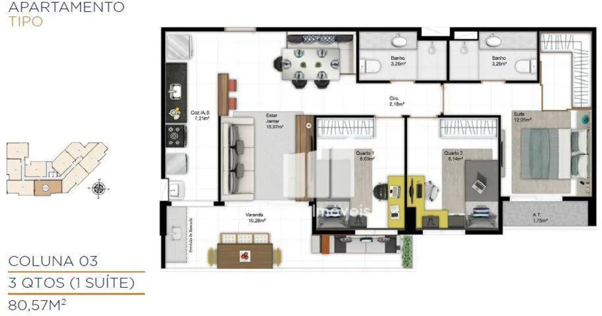 Foto 2 de Apartamento com 3 quartos à venda, 80m2 em Jardim Camburi, Vitoria - ES