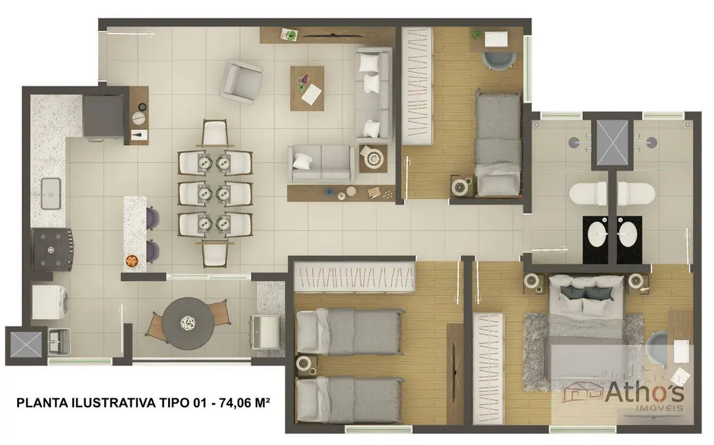 Foto 2 de Apartamento com 3 quartos à venda e para alugar, 79m2 em Jardim Primavera, Indaiatuba - SP