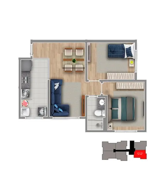 Apartamento com 2 quartos à venda, 48m2 em Sabara - MG - imagem 4 Foto 4 de Apartamento com 2 quartos à venda, 48m2 em Sabara - MG