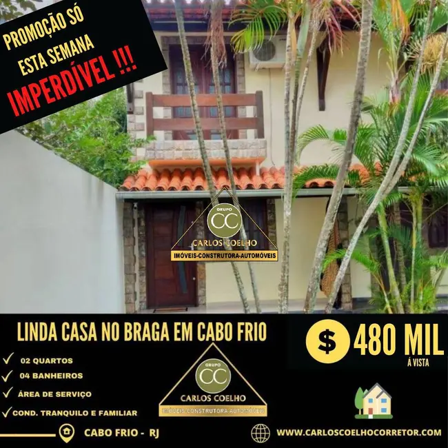 Foto 1 de Casa de Condomínio com 2 quartos à venda, 120m2 em Braga, Cabo Frio - RJ