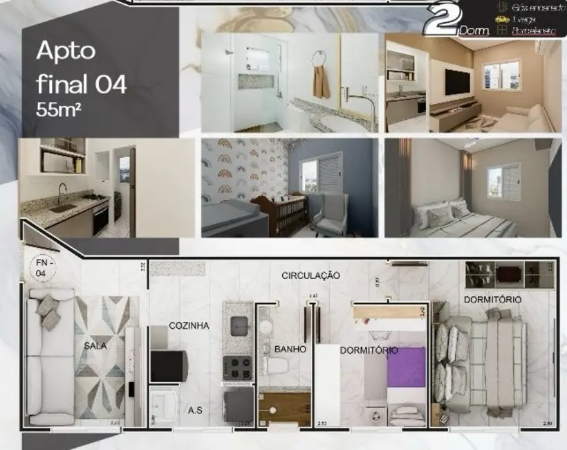 Foto 6 de Apartamento com 2 quartos à venda, 57m2 em Vila Santa Rosa, Cubatao - SP