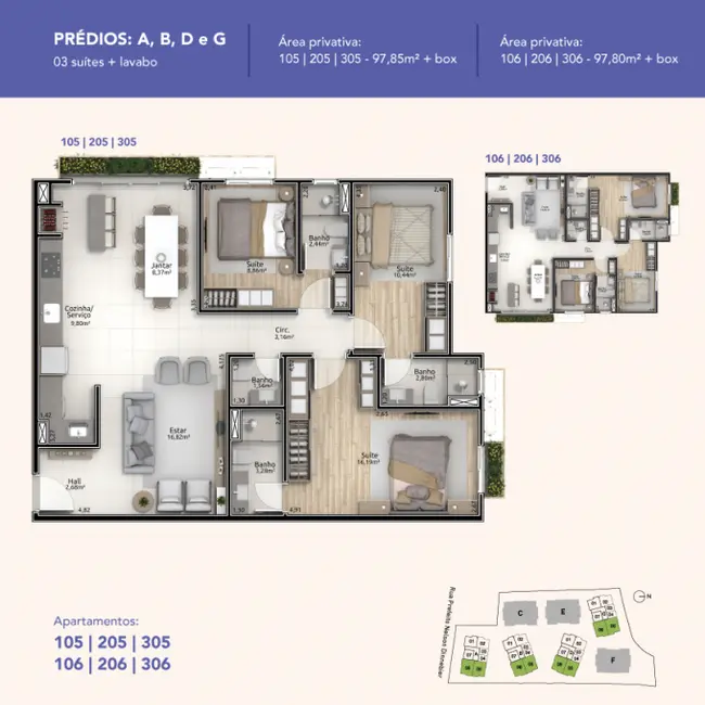 Apartamento com 3 quartos à venda, 98m2 em Gramado - RS - imagem 4 Foto 4 de Apartamento com 3 quartos à venda, 98m2 em Gramado - RS