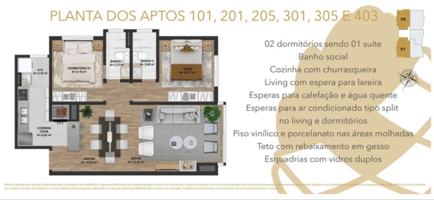 Apartamento com 2 quartos à venda, 70m2 em Gramado - RS - imagem 4 Foto 4 de Apartamento com 2 quartos à venda, 70m2 em Gramado - RS