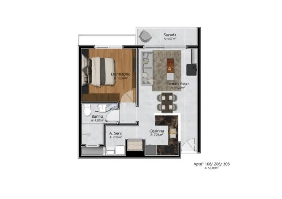 Apartamento com 1 quarto à venda, 52m2 em Várzea Grande, Gramado - RS - imagem 5 Foto 5 de Apartamento com 1 quarto à venda, 52m2 em Várzea Grande, Gramado - RS