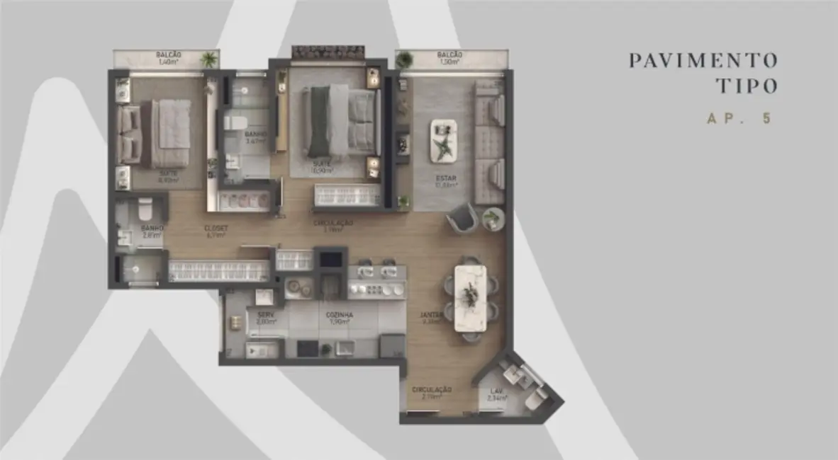 Apartamento com 2 quartos à venda, 88m2 em Gramado - RS - imagem 5 Foto 5 de Apartamento com 2 quartos à venda, 88m2 em Gramado - RS