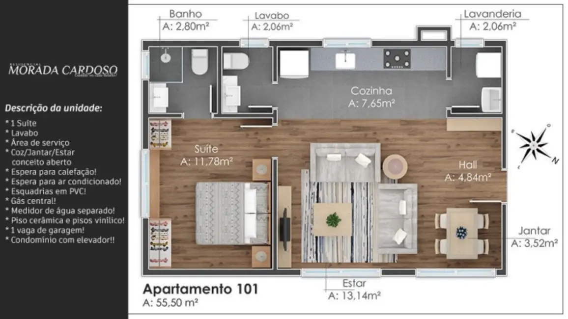 Apartamento com 1 quarto à venda, 56m2 em Gramado - RS - imagem 6 Foto 6 de Apartamento com 1 quarto à venda, 56m2 em Gramado - RS