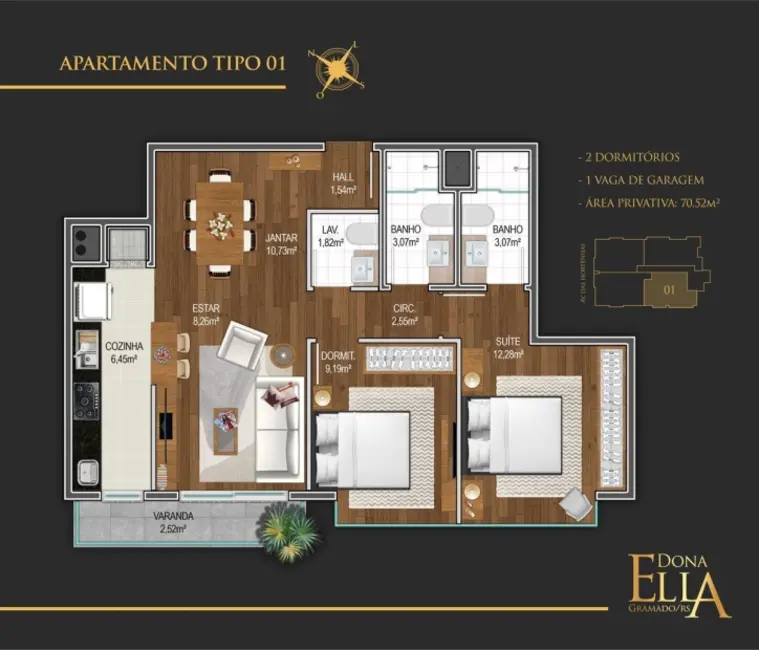 Apartamento com 2 quartos à venda, 71m2 em Gramado - RS - imagem 5 Foto 5 de Apartamento com 2 quartos à venda, 71m2 em Gramado - RS
