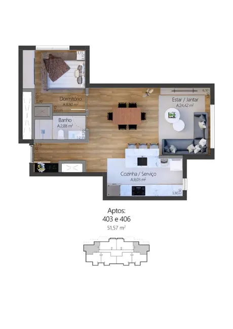 Apartamento com 1 quarto à venda, 52m2 em Gramado - RS - imagem 4 Foto 4 de Apartamento com 1 quarto à venda, 52m2 em Gramado - RS