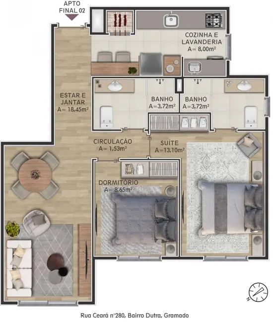 Apartamento com 2 quartos à venda, 63m2 em Gramado - RS - imagem 3 Foto 3 de Apartamento com 2 quartos à venda, 63m2 em Gramado - RS