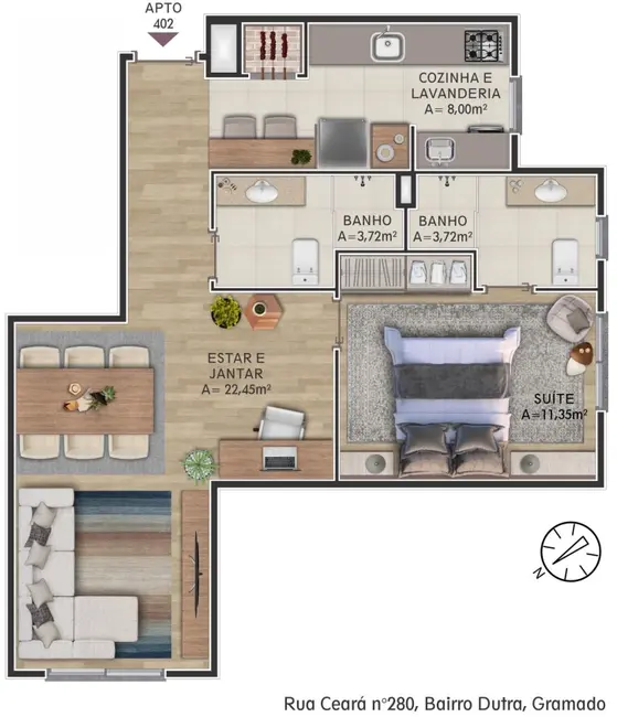 Apartamento com 1 quarto à venda, 55m2 em Gramado - RS - imagem 3 Foto 3 de Apartamento com 1 quarto à venda, 55m2 em Gramado - RS