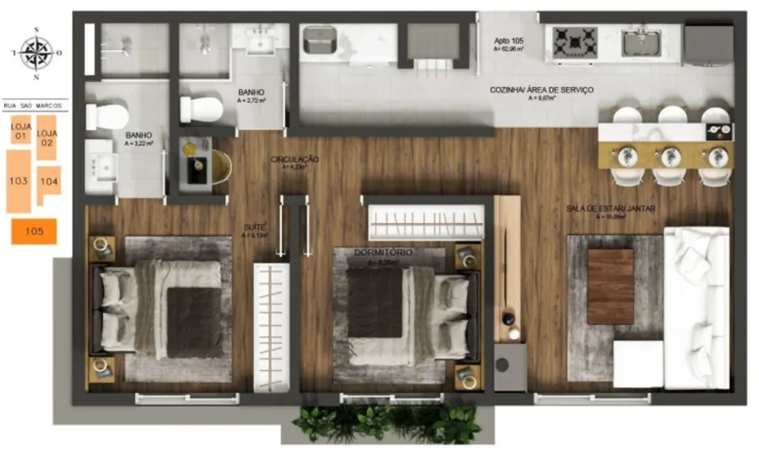 Apartamento com 2 quartos à venda, 63m2 em Gramado - RS - imagem 3 Foto 3 de Apartamento com 2 quartos à venda, 63m2 em Gramado - RS