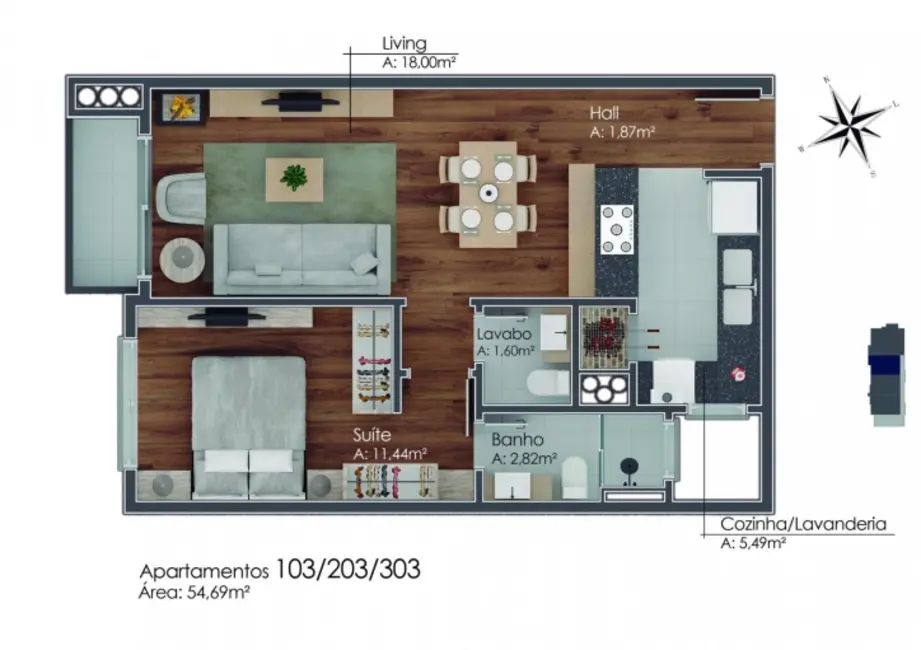 Apartamento com 1 quarto à venda, 55m2 em Gramado - RS - imagem 5 Foto 5 de Apartamento com 1 quarto à venda, 55m2 em Gramado - RS