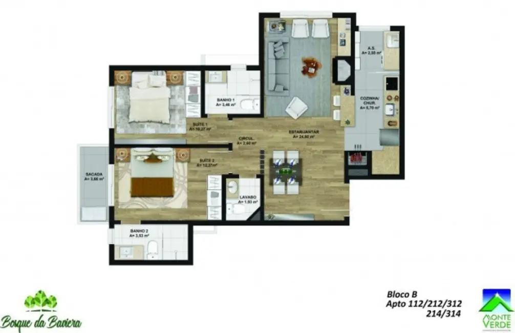 Apartamento com 2 quartos à venda, 103m2 em Gramado - RS - imagem 8 Foto 8 de Apartamento com 2 quartos à venda, 103m2 em Gramado - RS